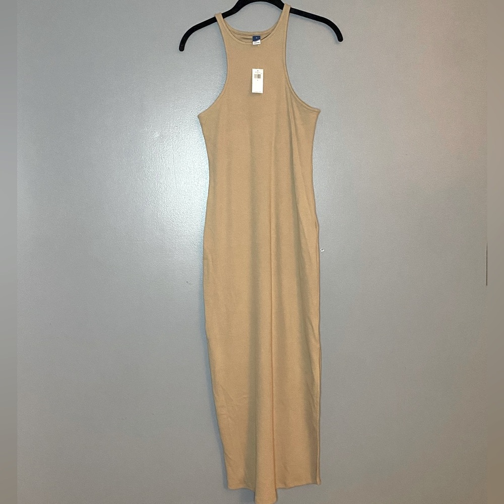 NWT Old Navy M Fitted Halter Dress Cream / Beige / Tan